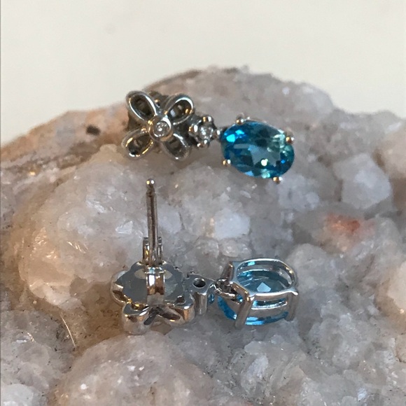 Blue Topaz Diamond Earrings - Picture 2 of 3